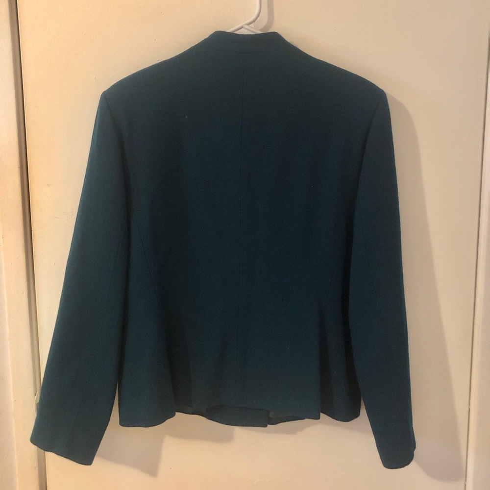 Kasper ASL Petite Vintage 90s Dark Green Blazer Black Velvet lapels Jacket 12P - Picture 3 of 11